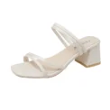 Women Sandals Ladies Square Heels Elegant Summer Slippers Outside Cross Tied Leather Female Slides - Image 6