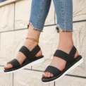 Women's fashion trend anti-slip wear comfortable matching color sole pure black shoelace flat sandals - Image 4