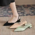 New Fashion Summer Women Pumps Woman Buckle Beige Single Shoes Square Heels Comfortable Dress Party Shoes - Image 2