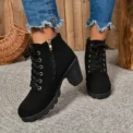 Women Shoes Women Fashion High Heel Lace Up Ankle Boots Ladies Buckle Platform Artificial Leather Shoes Bota Feminina - Image 3