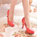 Leather Shallow Slip-On Round Toe High heels Shoes Wedding Party derss shoes mujer size 34-42 - Image 6