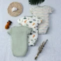 3PCS Summer Baby Bodysuit Three piece Set with Cartoon Dinosaur Pattern and Stripe Pattern Button Design for 0-9 Months Old Boys - Image 2
