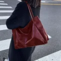 Women Tote Bag Fashion Underarm Pouch Large Capacity  Leather Shoulder Bag Retro Crossbody Bag Casual Portable BucketBags - Image 2