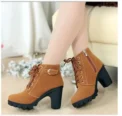 spring Winter Women Pumps Boots High Quality Lace-up European Ladies shoes PU high heels Boots Fast delivery
