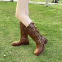 Winter Denim Boots Women's Retro Brown Belt Buckle Round Head High Boots Boots Knee Length Boots - Image 4