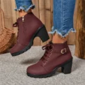 Spring Winter Women Pumps Boots High Quality Lace-up European Ladies Shoes PU High Heels Boots Fast Delivery