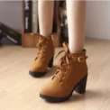 Women 2025 fashion new spring and winter women's boots high quality lace-up European ladies shoes high heel boots plus size - Image 3