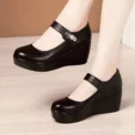 New Round toe Women's Shoes Casual Thick soled Comfort Shoes Versatile fashion high heels Slope heel ladies pumps Mujer Zapatos - Image 3