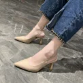 Summer Fashion New Pointed Toe Stiletto Heel Shallow Mouth Breathable PU Comfortable and Elegant Women's Shoes Sexy Sandals - Image 4