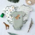 3PCS Summer Baby Bodysuit Three piece Set with Cartoon Dinosaur Pattern and Stripe Pattern Button Design for 0-9 Months Old Boys - Image 6
