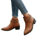 Women Ankle Boots Autumn Winter New Pu Leather Short Boots Woman Side Zipper Thick Heeled Rivet Leather Boots Pus Siz - Image 3