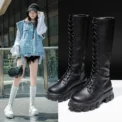 Women's Mid Calf Boots Padded Shoes Knee High Winter Sneakers Punk Style Military Casual White Black Lucury Platform Woman - Image 2