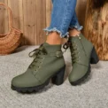 Women Shoes Women Fashion High Heel Lace Up Ankle Boots Ladies Buckle Platform Artificial Leather Shoes Bota Feminina - Image 5
