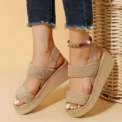 1pair Women's Minimalist Wedge Sandals Open Toe Thick Soled Platform Casual Sandals Ankle Strap Slingback Sandals Solid Color - Image 2