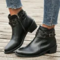 Women Ankle Boots Autumn Winter New Pu Leather Short Boots Woman Side Zipper Thick Heeled Rivet Leather Boots Pus Siz - Image 6