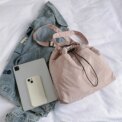 Women Fashion Shoulder Bag Large Capacity Nylon Drawstring Bucket Bag Lightweight Commuting Bag Multi-pockets for Work Vacation - Image 5