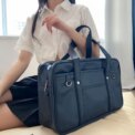 Premium Leather Japanese Handbag Large Capacity School Bag Waterproof And Dustproof Lightweight Dark blue - Image 3