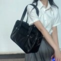 Premium Leather Japanese Handbag Large Capacity School Bag Waterproof And Dustproof Lightweight Dark blue - Image 4