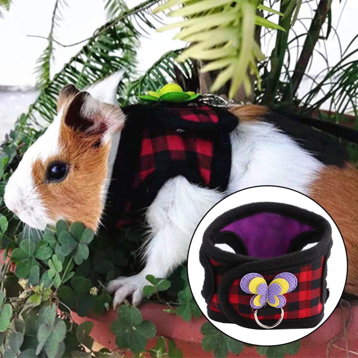 Chinchilla Harness Chinchilla Harness Vest Chinchilla Walking Harness Vest with Leash for Squirrel Hamster Red Grid+Purple Love - Image 3