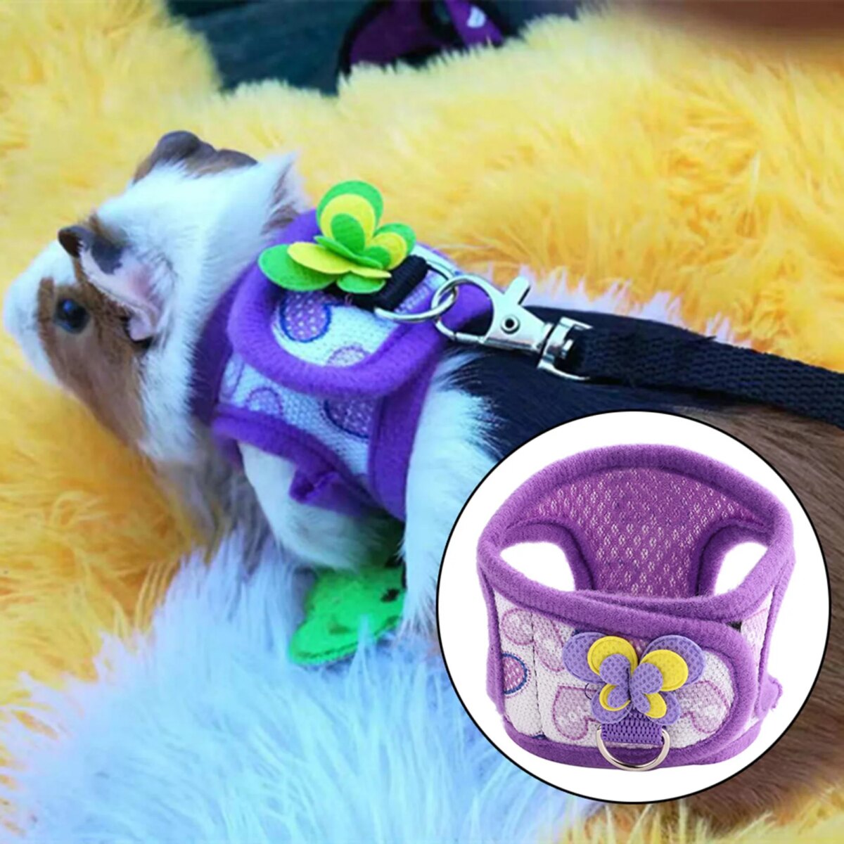 Chinchilla Harness Chinchilla Harness Vest Chinchilla Walking Harness Vest with Leash for Squirrel Hamster Red Grid+Purple Love - Image 1