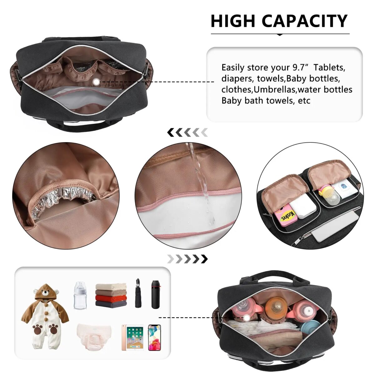 Kono Baby Changing Bag - Convertible Weekender Tote for Parents with Insulated Pockets, Diaper Messenger Bag for Travel - Image 4