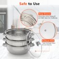 3-Tier Stainless Steel Steamer Pot with Glass Lid, Induction/Gas Stove Compatible, 28cm Multi-Layer Cookware - Image 4