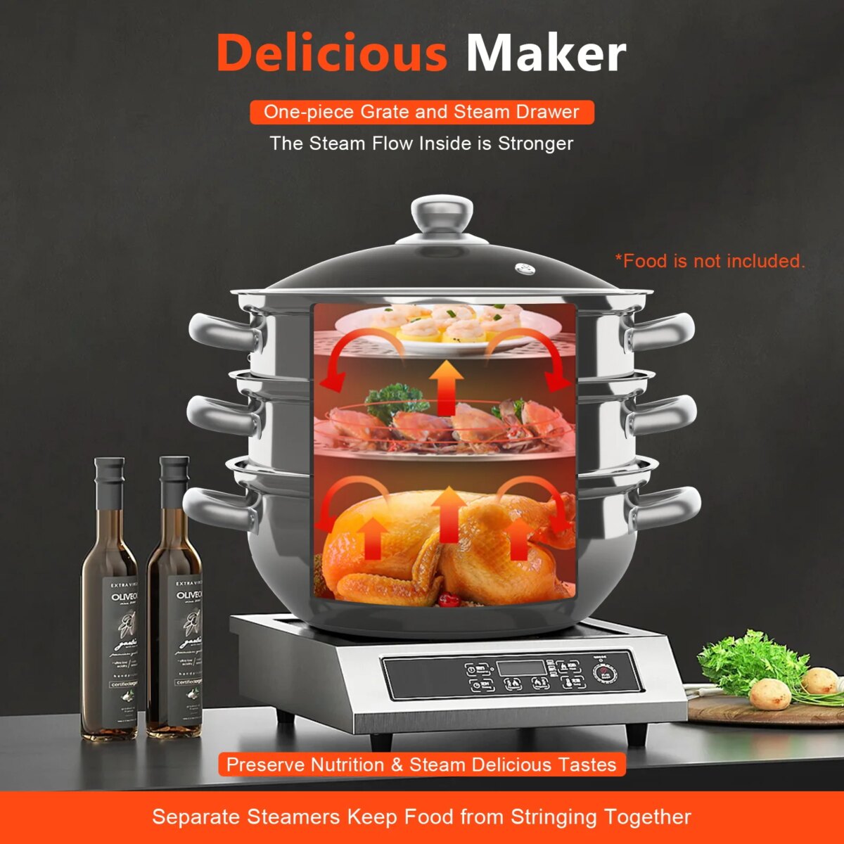 3-Tier Stainless Steel Steamer Pot with Glass Lid, Induction/Gas Stove Compatible, 28cm Multi-Layer Cookware - Image 5