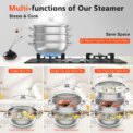 3-Tier Stainless Steel Steamer Pot with Glass Lid, Induction/Gas Stove Compatible, 28cm Multi-Layer Cookware