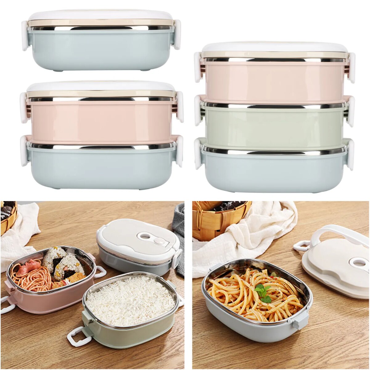 Kitchen Utensils Lunch Box Portable Stainless Steel Food Container for Student Children Work Lunch Box Stainless Steel Lunch Box - Image 1