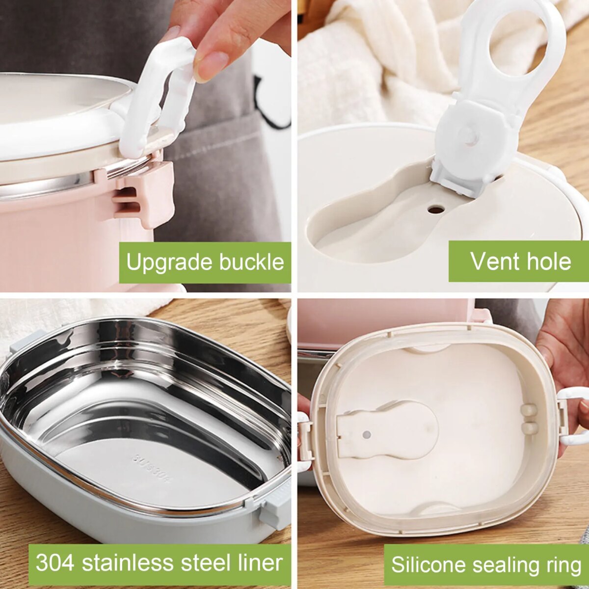 Kitchen Utensils Lunch Box Portable Stainless Steel Food Container for Student Children Work Lunch Box Stainless Steel Lunch Box - Image 4