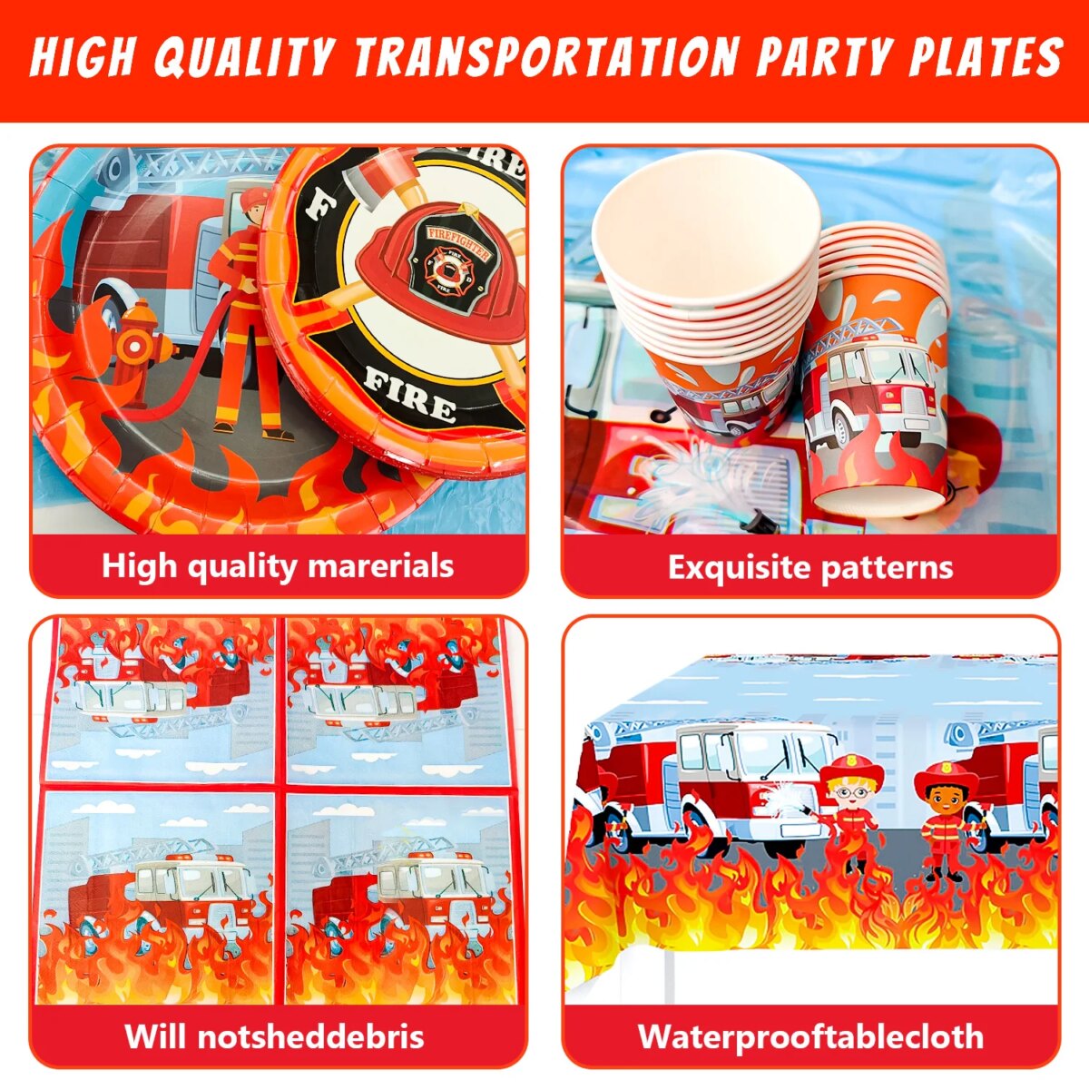 Fire Truck Birthday Party Supplies,95pcs  Birthday Party Decorations for Boys-Firetruck Birthday Balloons Plates Napkins etc - Image 5
