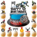 Motorcycle Cake Topper, 24 Pcs Motorcycle Cupcake Toppers/Dirtbike Cupcake Toppers + 1 Pcs Dirt Bike Cake Topper