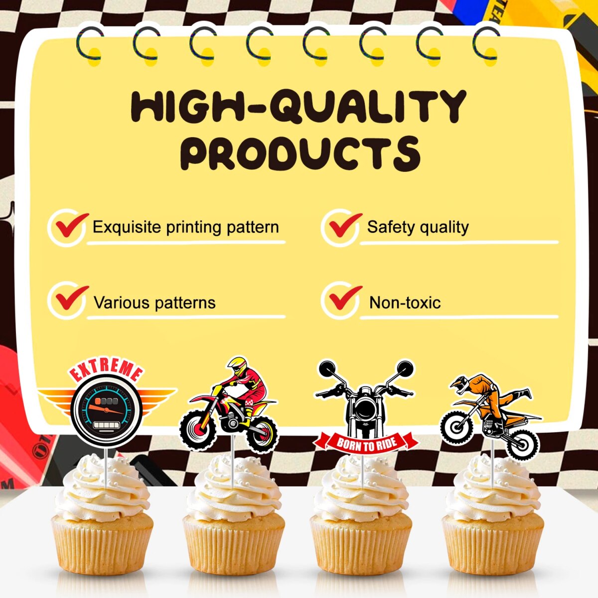 Motorcycle Cake Topper, 24 Pcs Motorcycle Cupcake Toppers/Dirtbike Cupcake Toppers + 1 Pcs Dirt Bike Cake Topper - Image 5