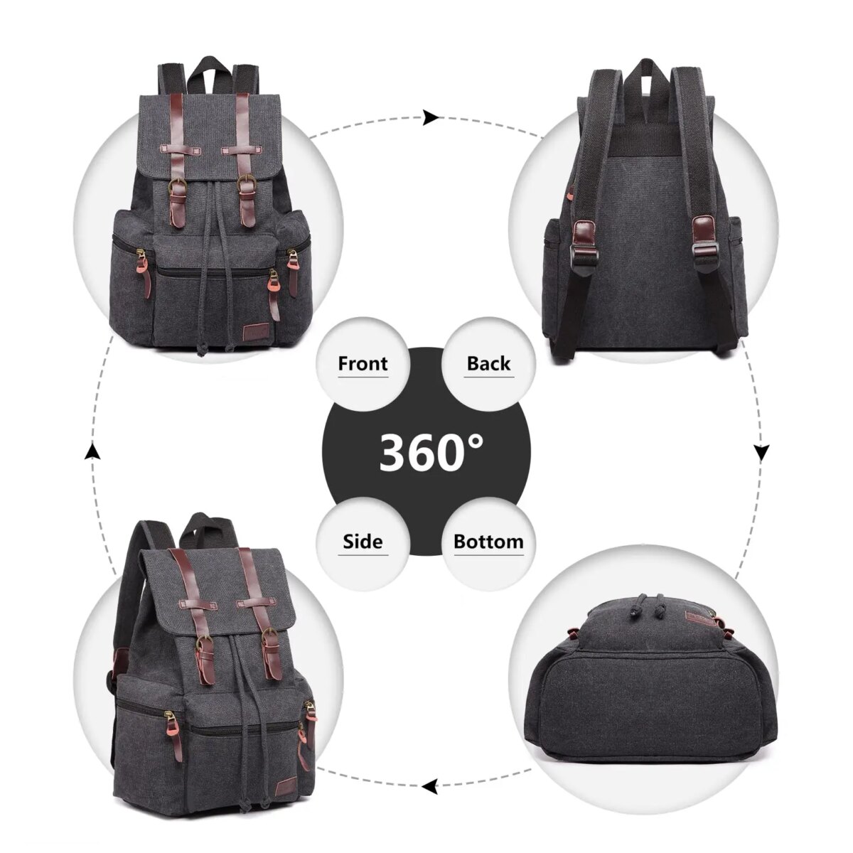 Canvas Backpack Unisex Vintage Rucksack School Bag Casual Daypack for Women Men Boys Girls Outdoor Travel Hiking Camping - Image 3