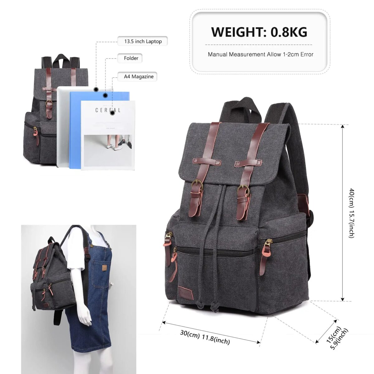Canvas Backpack Unisex Vintage Rucksack School Bag Casual Daypack for Women Men Boys Girls Outdoor Travel Hiking Camping - Image 6