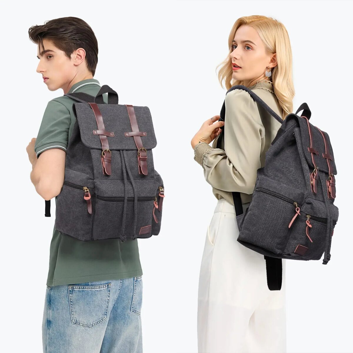 Canvas Backpack Unisex Vintage Rucksack School Bag Casual Daypack for Women Men Boys Girls Outdoor Travel Hiking Camping - Image 2