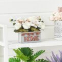 Voltsify 15CM Artificial White Hydrangea Peony Flower Plant with Wooden Pot - Image 3