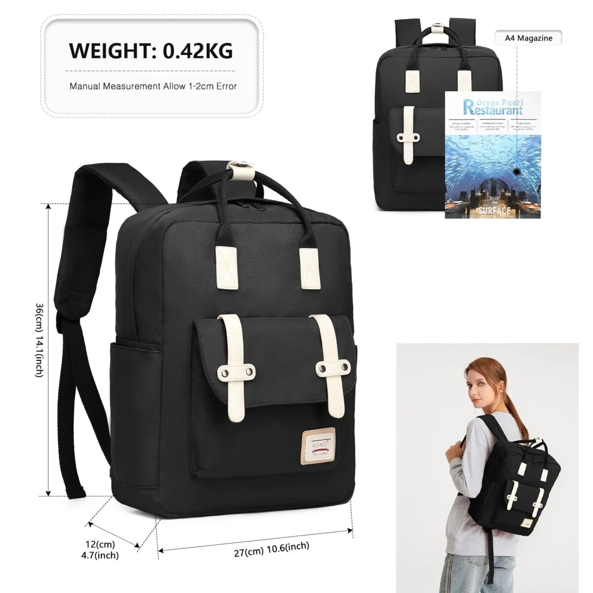 Kono School Bags for Girls Teenagers Backpack Womens Lightweight Travel Work Rucksack Casual Daypack - Image 6