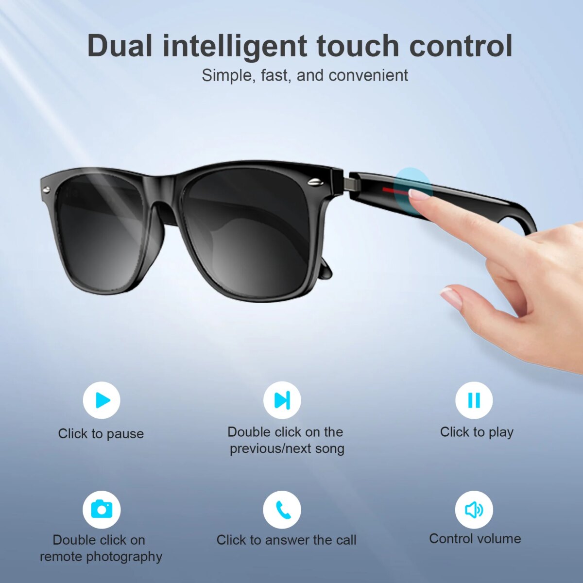 Blackview Bluetooth Smart Glasses Built-in Speaker&Mic IPX4 Waterproof Outdoor Polarized UV Protection Sunglasses for Men Women - Image 3