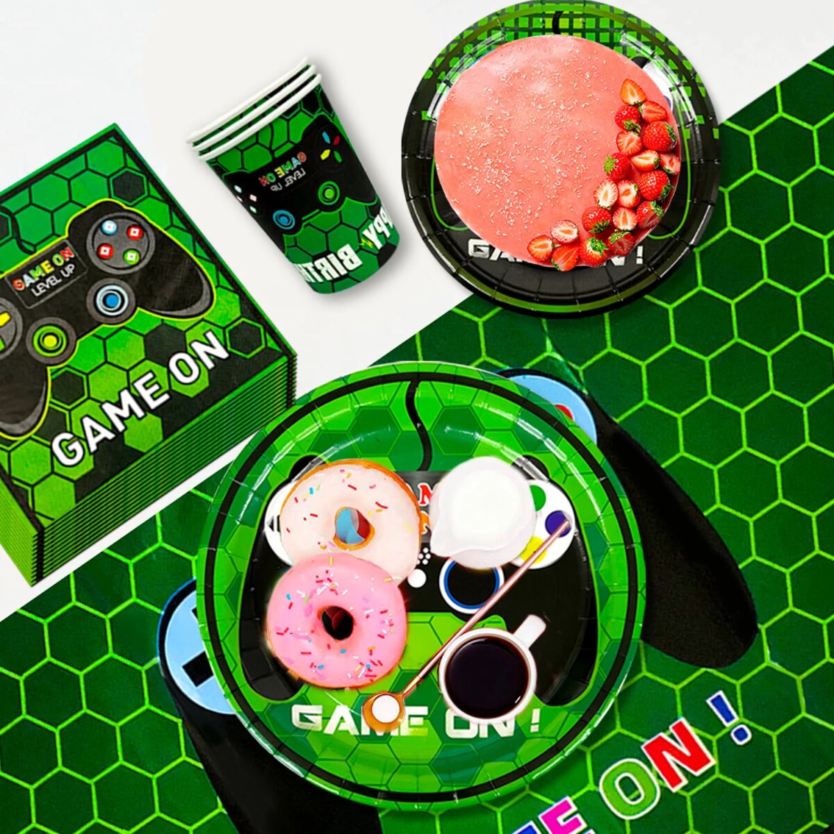 Video Game Birthday Party Decorations for Boys,132pcs Birthday Decorations&Tableware Set-Plates Cups Napkins Tablecloth Balloons - Image 2