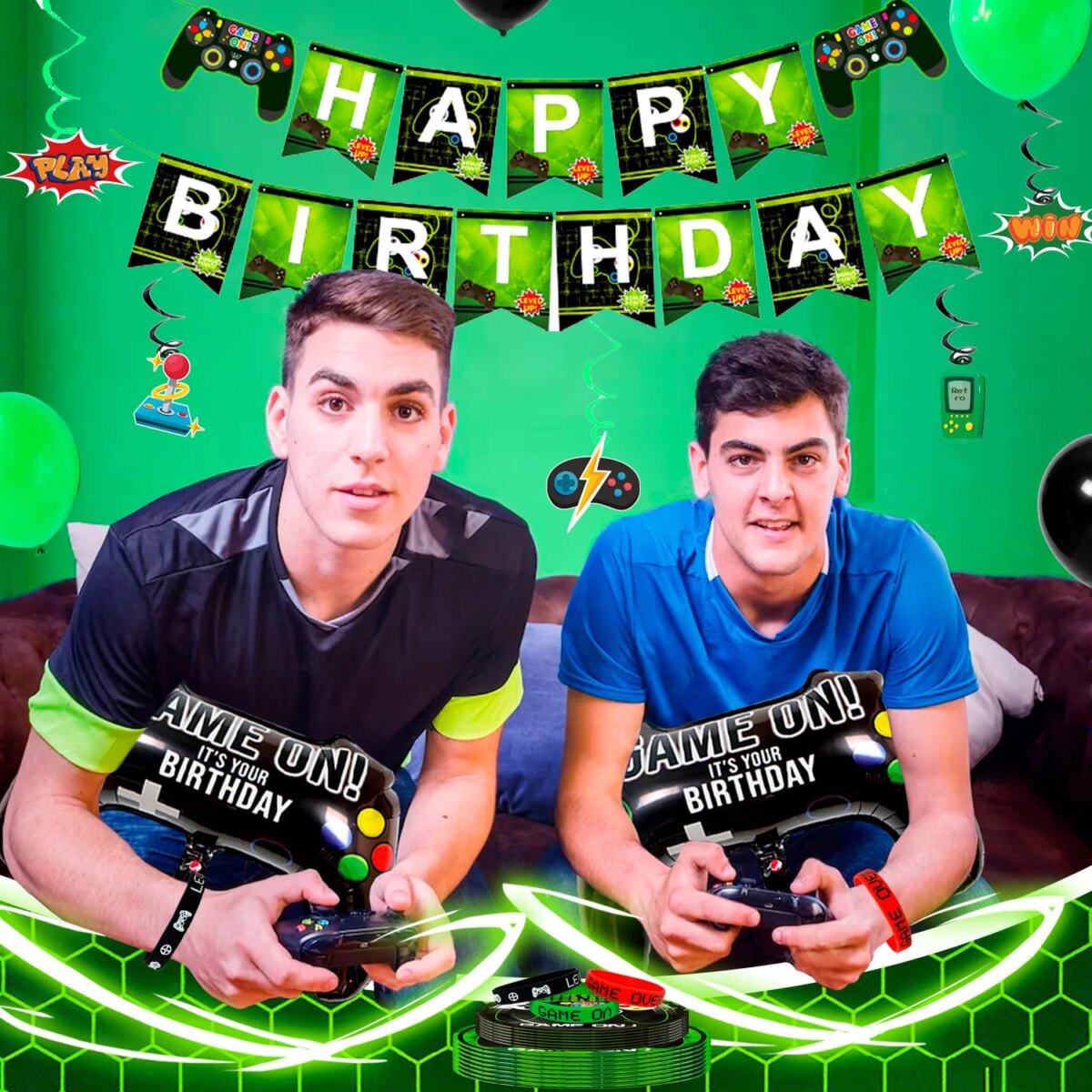 Video Game Birthday Party Decorations for Boys,132pcs Birthday Decorations&Tableware Set-Plates Cups Napkins Tablecloth Balloons - Image 3