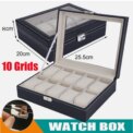 10 Grids Watch Box ,Watch Display Case Mens Watch Case With Glass Lid, Jewelry and Watch Storage Watch Organizer for Men Women
