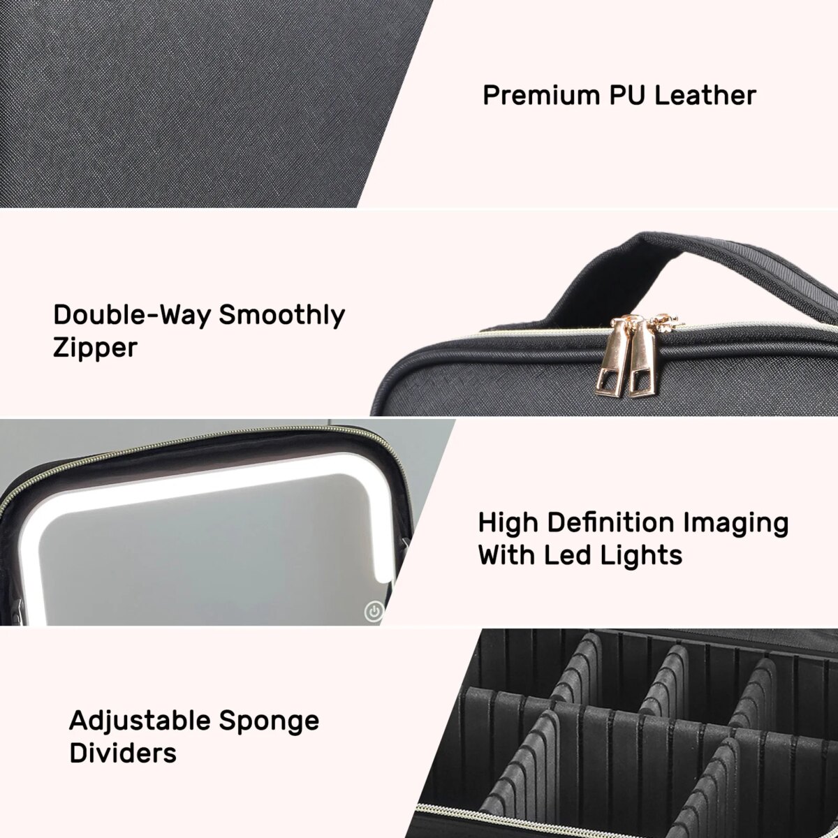 Travel Makeup Bag With LED Lighted Mirror, Makeup Train Case With Adjustable Dividers For Home,Gift,Vacation - Image 5