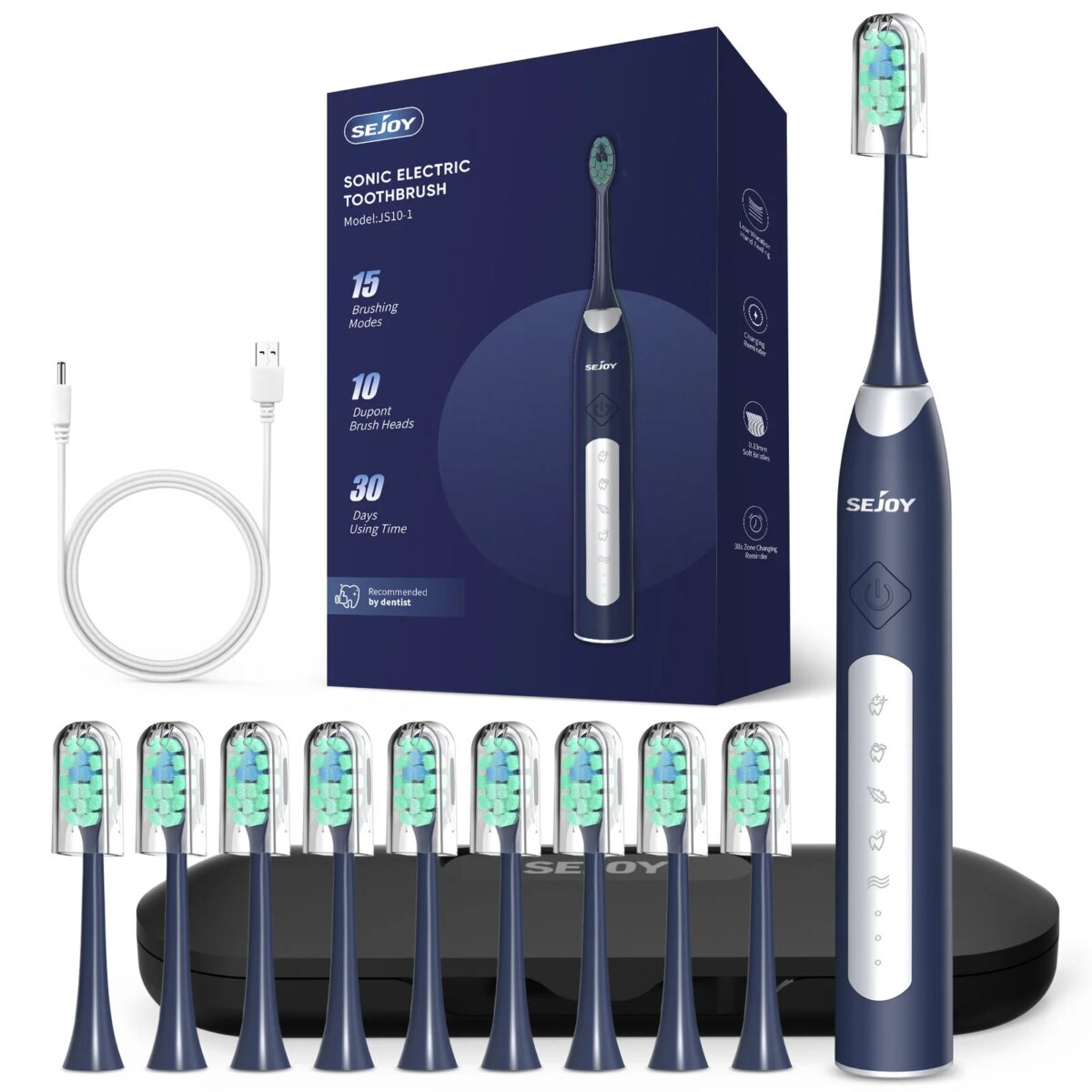 SEJOY Sonic Electric Toothbrush Oral Cleaning Automatic Timer Toothbrush 10 Toothbrush Heads 5 Modes Smart Timer Fast Charging - Image 1