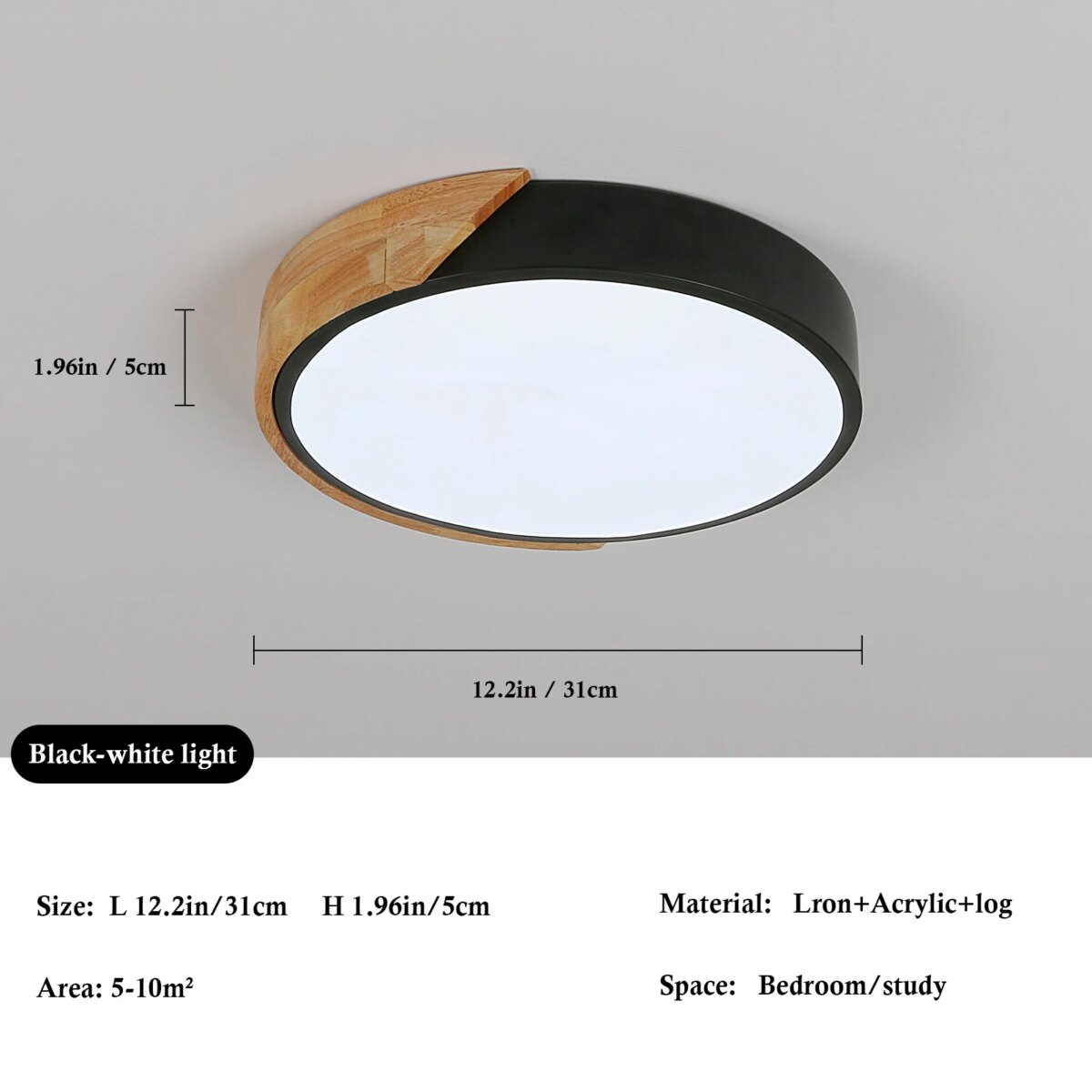 24 W LED Ceiling Light Modern Round Wooden Indoor Ceiling Lighting White Light 6500K for Bathroom,Living Room - Image 2