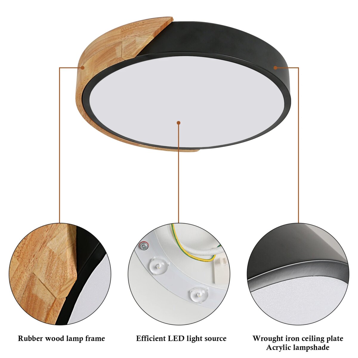 24 W LED Ceiling Light Modern Round Wooden Indoor Ceiling Lighting White Light 6500K for Bathroom,Living Room - Image 6
