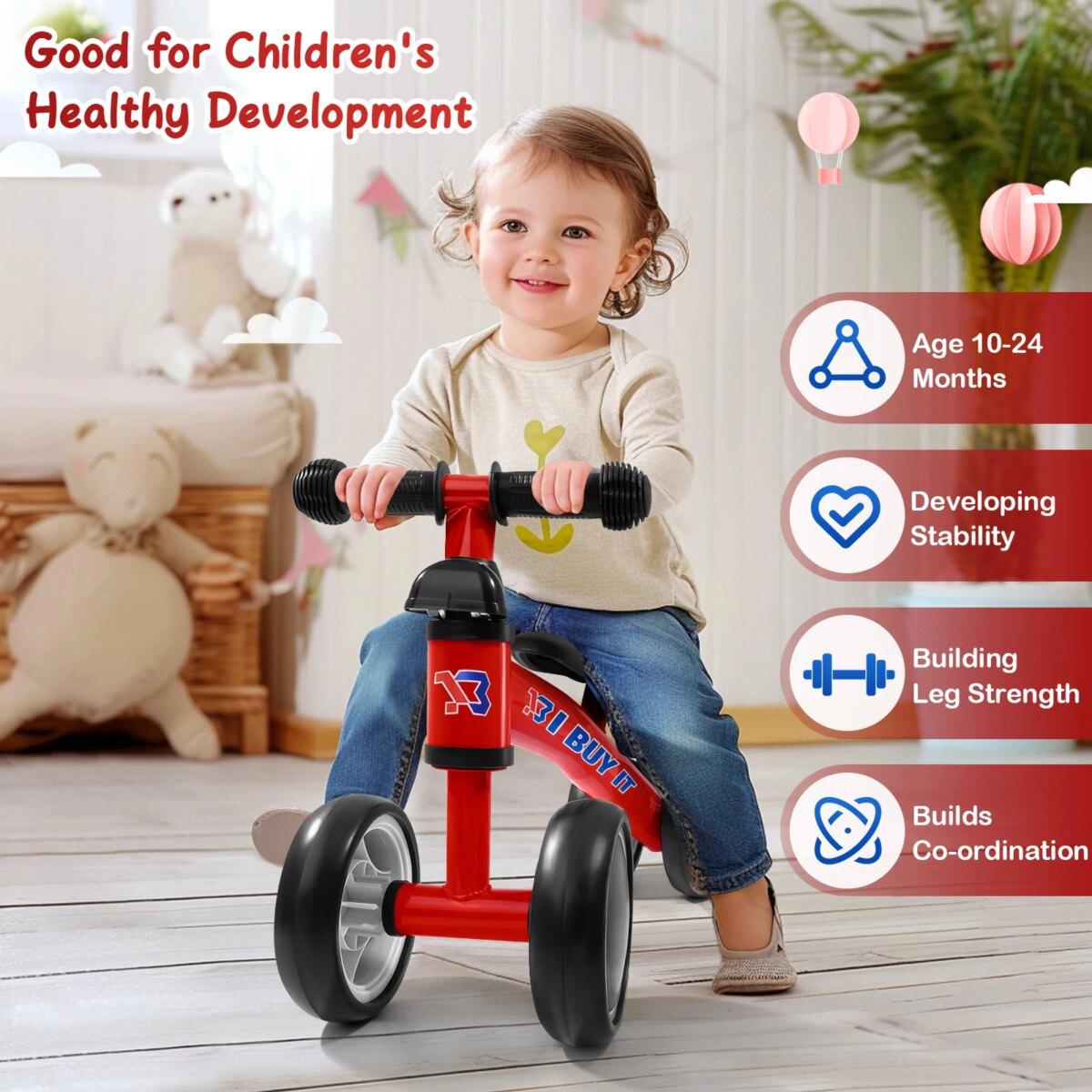 Baby Balance Bike, No Pedal Toddler Balance Bike, Lightweight Ride on Toys for Kids, Children's First Bike Training Bicycle - Image 3