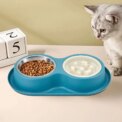 Tieker Stainless Steel Double Bowl Pet Feeder Slow Feeder Cat and Dog Bowl Non-slip Base Pet Feeding Water Bowl - Image 2
