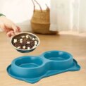 Tieker Stainless Steel Double Bowl Pet Feeder Slow Feeder Cat and Dog Bowl Non-slip Base Pet Feeding Water Bowl - Image 3