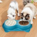 Tieker Stainless Steel Double Bowl Pet Feeder Slow Feeder Cat and Dog Bowl Non-slip Base Pet Feeding Water Bowl